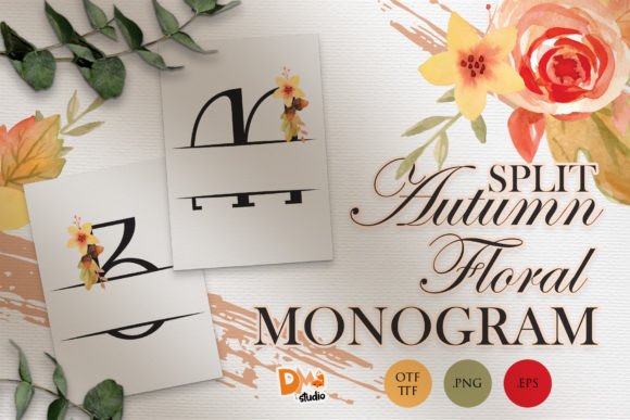 Split Monogram Autumn Floral: Elegant Typography for Fall Designs